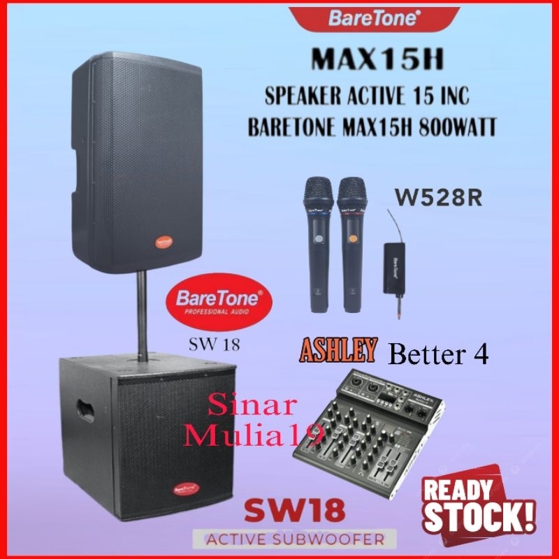 Paket Sound System Speaker Aktif 15 Inch BateTone MAX15H Subwoofer 18 Inch Aktif BareTone SW18 Mixer