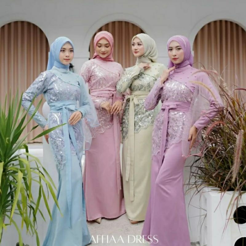 Affia Dress Queenbee Fashion Gamis Muslim Wanita Pesta Kondangan Bridesmaid Wisuda Brokat Tile Bordi