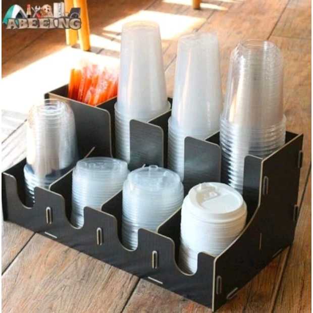 Tempat penyimpanan gelas plastik cafe