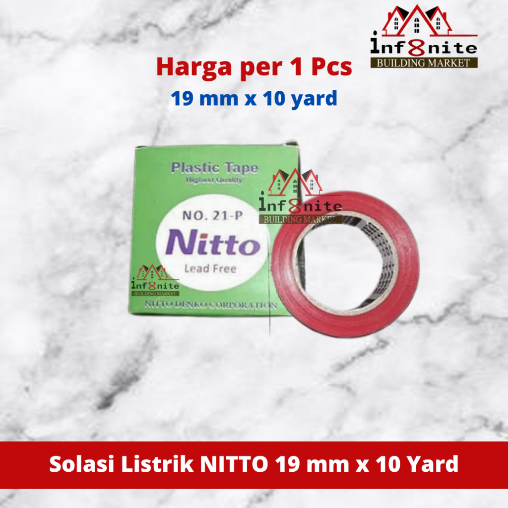 Solasi Listrik Nitto Merah Selotip Lakban Isolasi Kabel PVC Tape 19 mm x 10 Yard