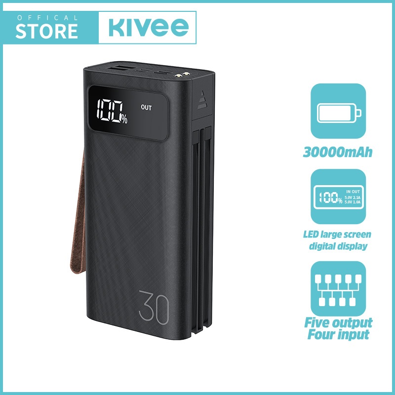 HOT KIVEE Powerbank 30000mAh With Kabel Data Type C Fast Charging KV-PT302P Black Power bank Portabe