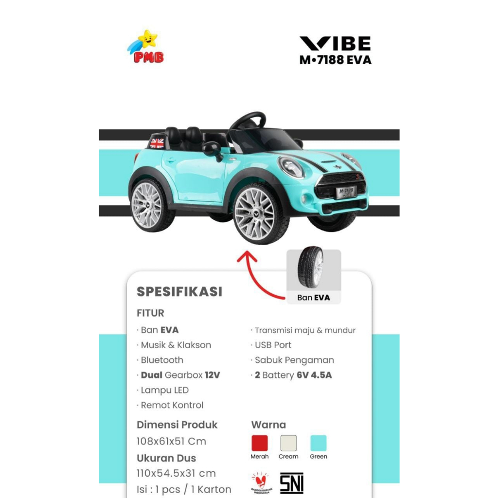 MOBIL AKI ANAK MINICOOPER PMB M7188 EVA (BAN KARET) // MOBIL AKI MANUAL DAN REMOT