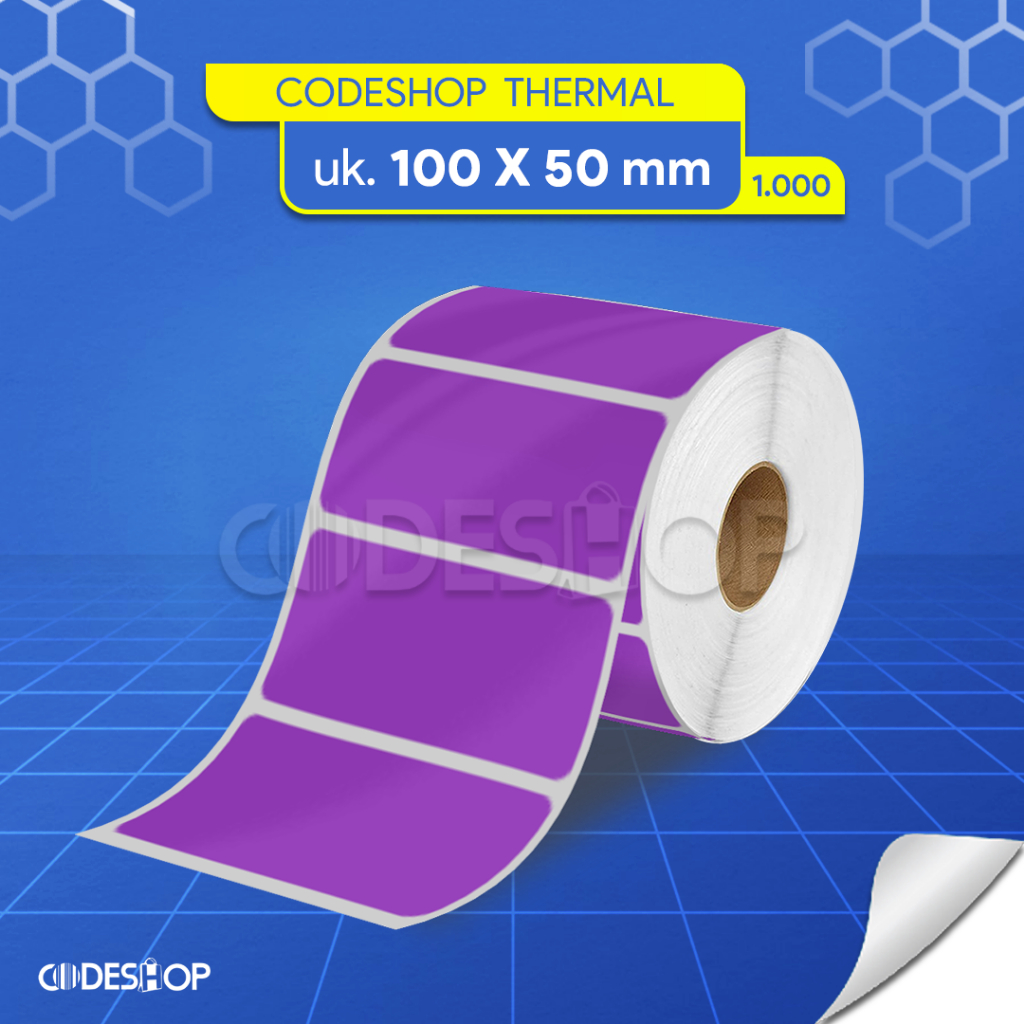 

Stiker Label Thermal Ungu 100x50mm 1 Line isi 1000 Pcs Core 1" Gap Perforasi