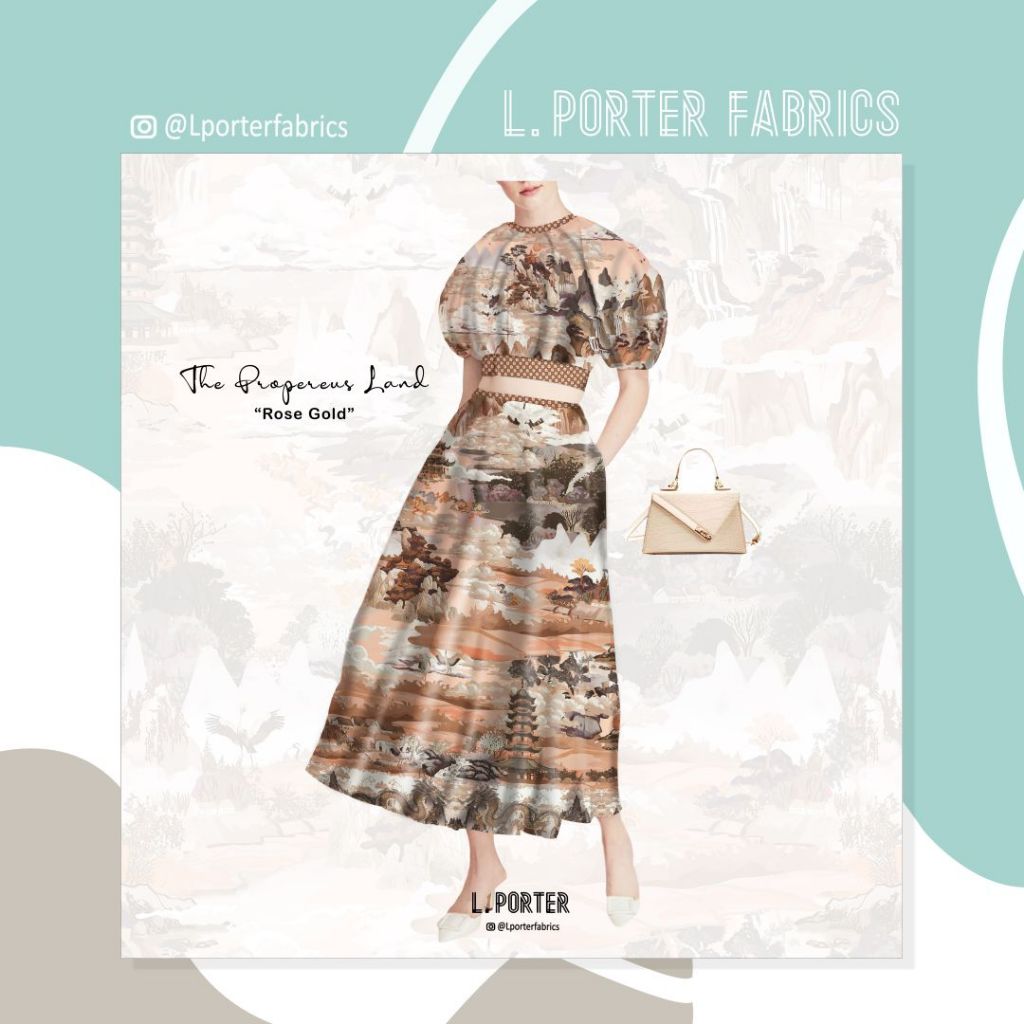 Kain Cheongsam Kain Sangjit Kain L. Porter Fabrics Satin Bridal Motif Prosperous Land  Motif Jepang 