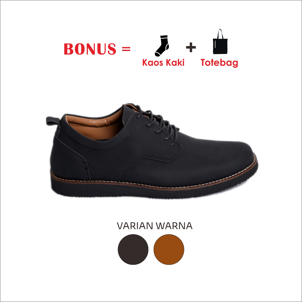 Sepatu Pria Alaska Black 39 - 47 Casual - Sepatu Kerja Pria
