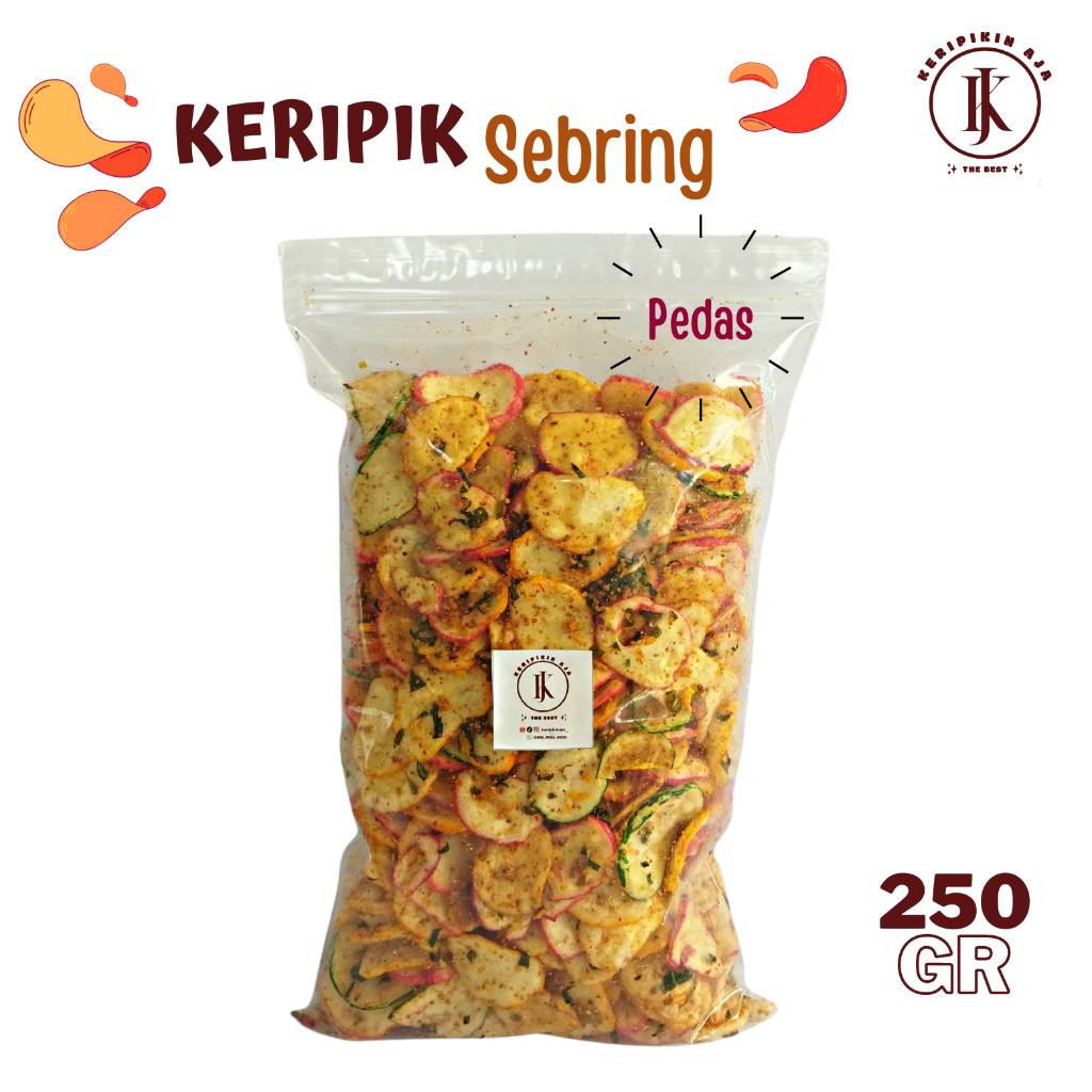 

Kerupuk Seblak Keripik Seblak PEDAS Sebring Daun Jeruk SEBRING Pedas Asin (Keripik Bantet) isi 250gr