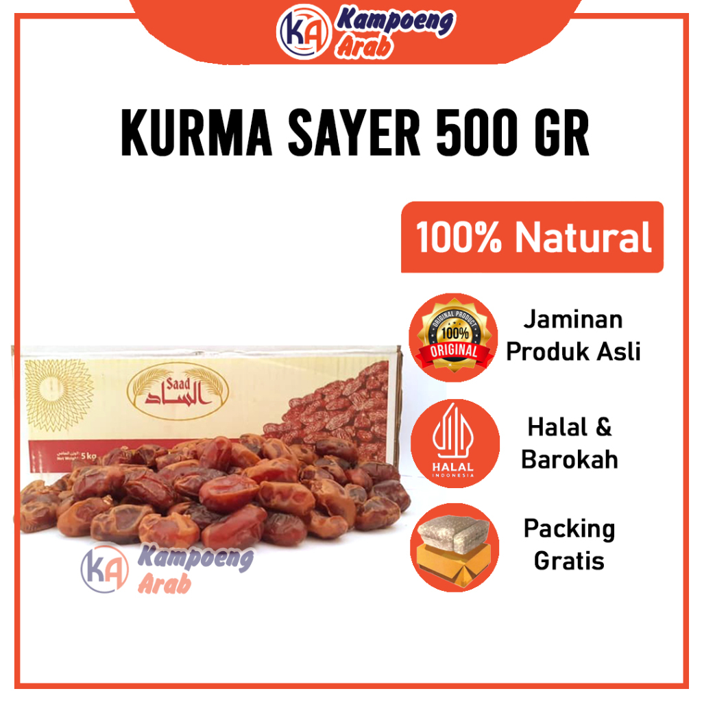 

Kurma SAYER 500GR Arab Saudi Premium Madu Bergizi Daging Tebal BPOM Al Saad Mesir Golden