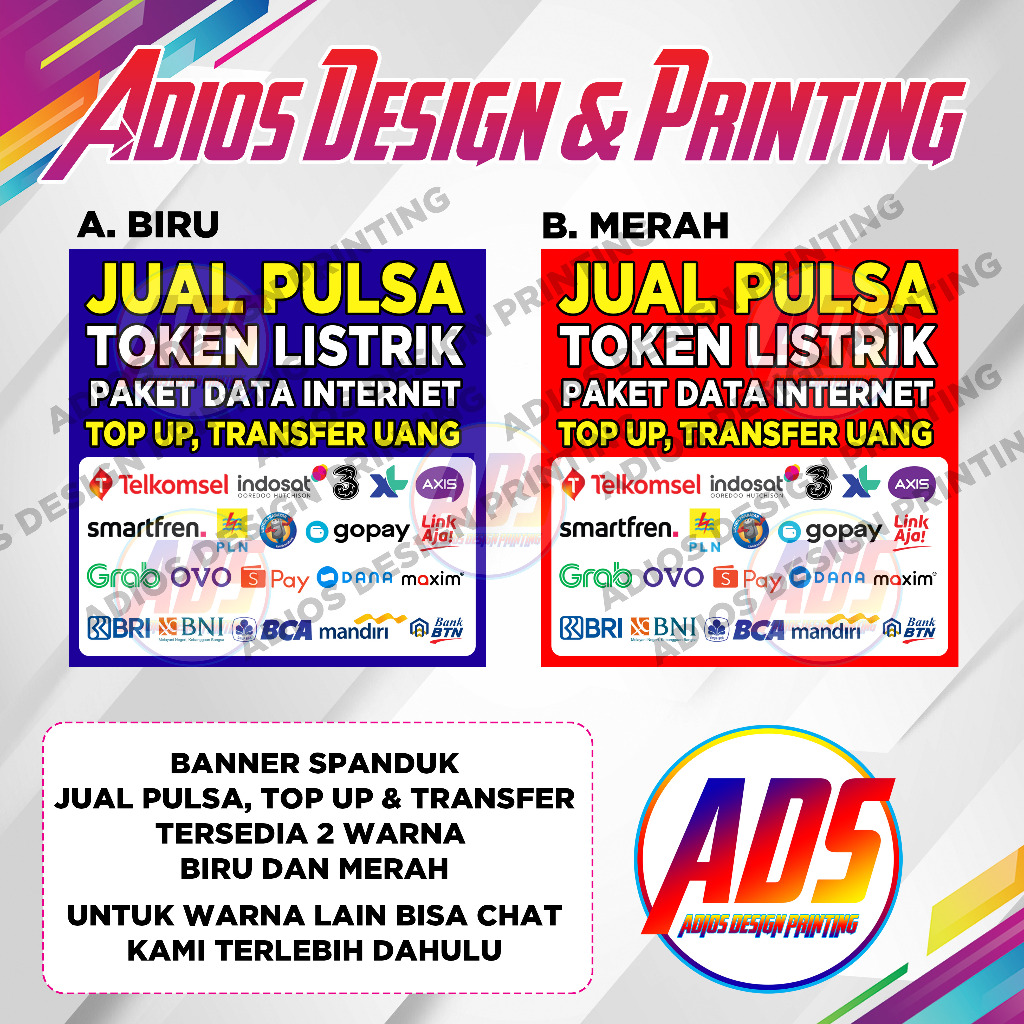 Spanduk Jual Pulsa / Banner Paket Data / Banner Transfer Uang & Top Up / Spanduk Konter