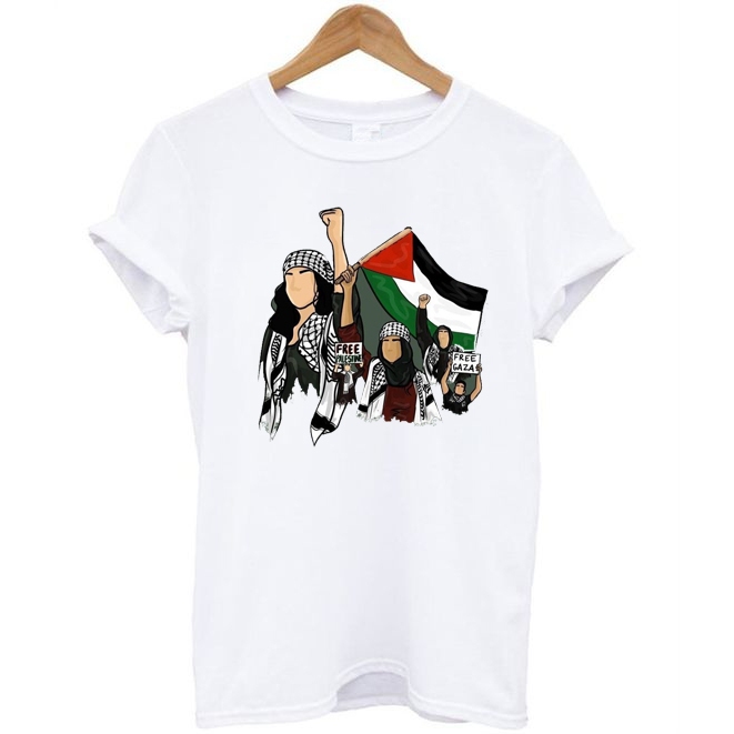 Kaos Oblong Free Palestina Free Gaza Flag Raised Symbol People Surban Series