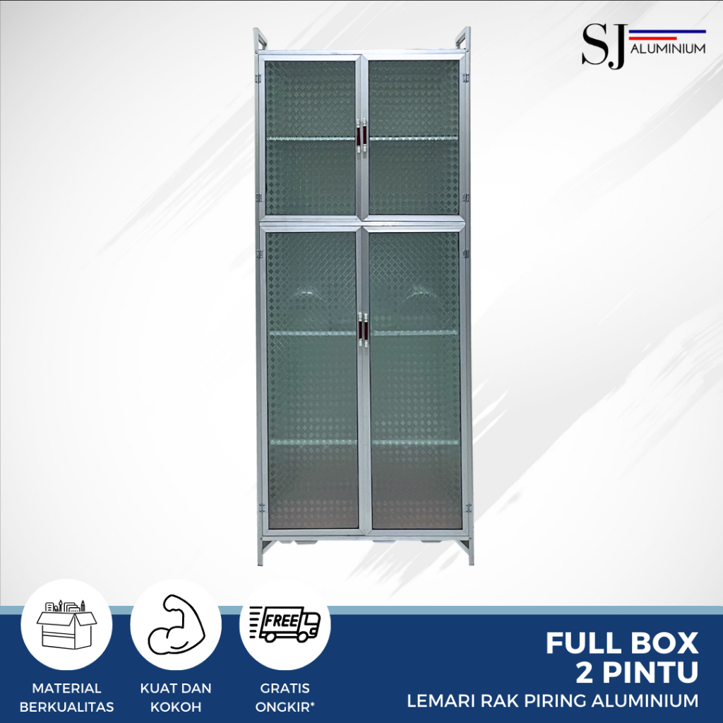 SJA - Rak Piring / Lemari Piring / Rak Dapur Kaca Aluminium - Full Box 2 Pintu