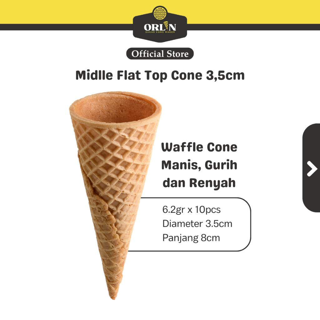 

ORLIN Sugar Rolled Middle Waffle Cone 3.5cm Isi 10pcs