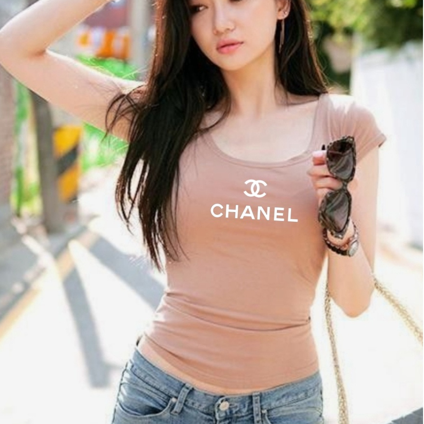 kaos wanita import bodyfit ketat stretch premium u neck v neck