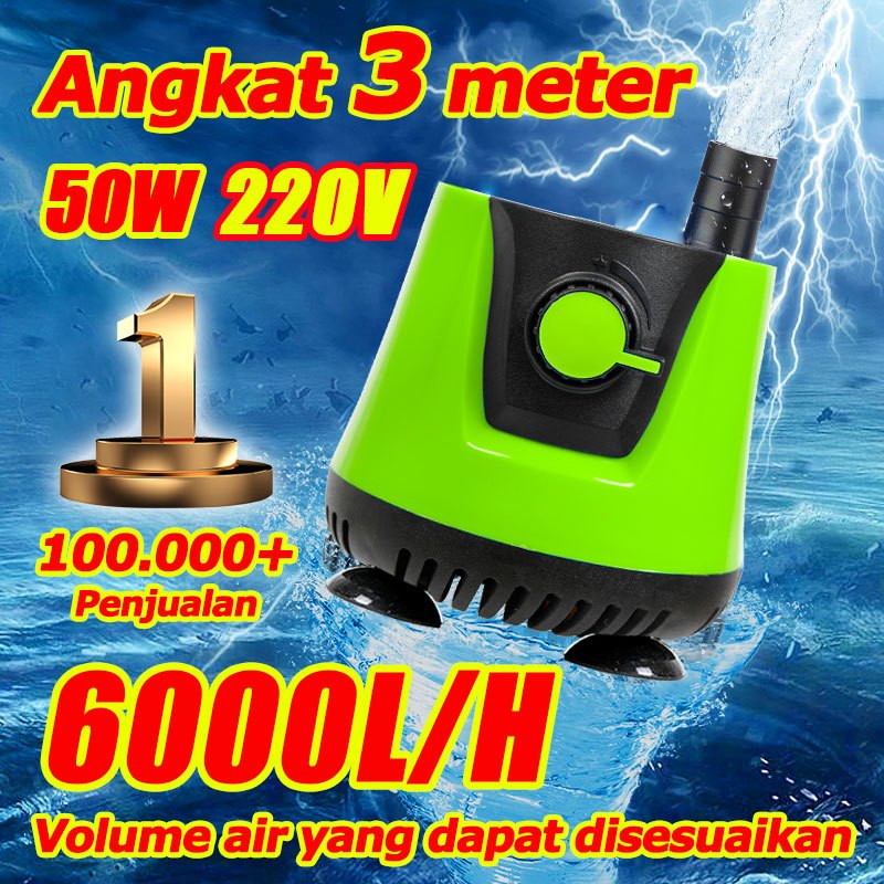 6000L/H Pompa Air Volume air yang dapat disesuaikan Pompa Air Celup Aquarium Angkat 3 meter pompa ak