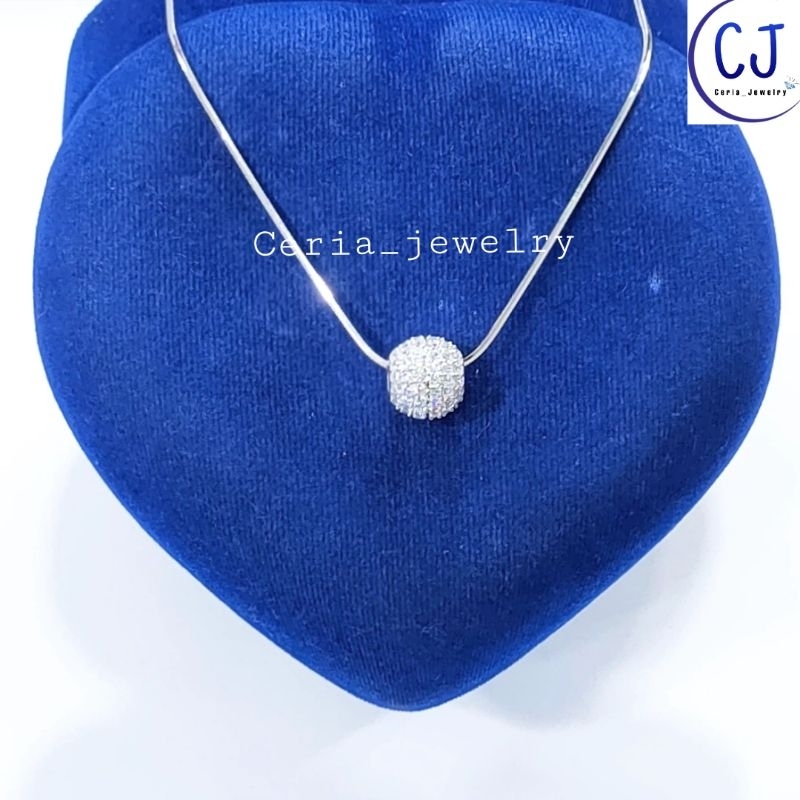 Kalung Perak Asli Silver Wanita 925 Lapis Emas Putih Rantai Cassandra Liontin Bola - Kalung Anti Kar