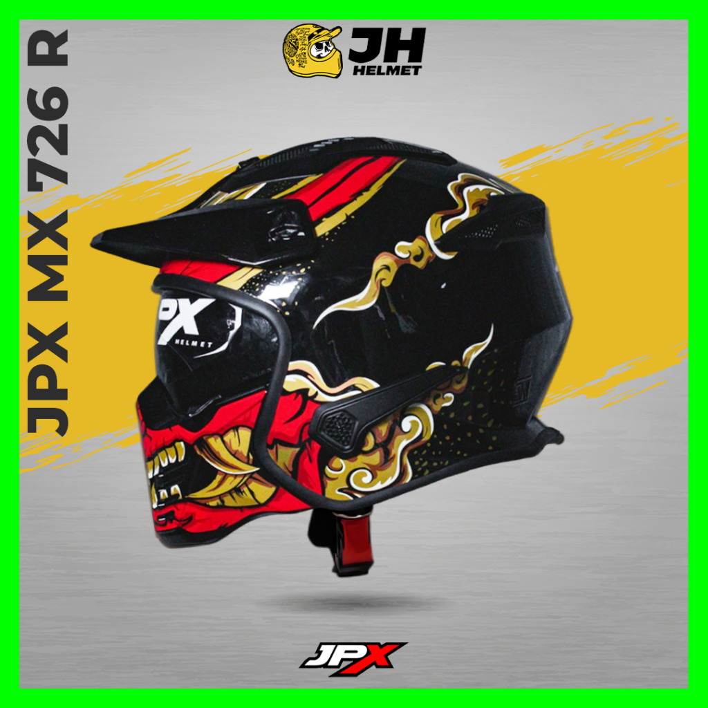 Helm JPX MX 726R Motif R06 Second Syndicate Black Glossy | Helm Full Face | Helm Modular | Jual Helm