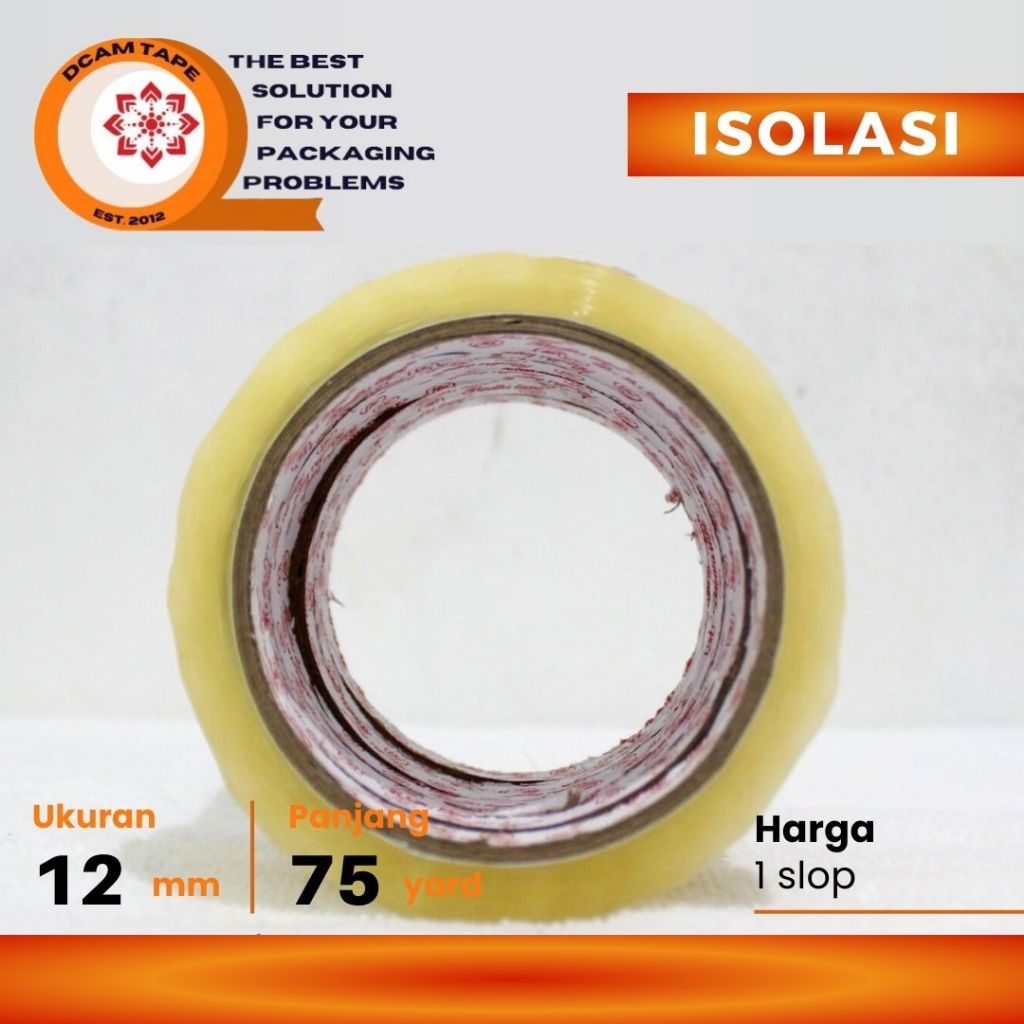 

Lakban Solasi Bening 75 yard x 24mm, 12mm Berkualitas Super Lengket - SOLATIP/ISOLASI BENING (SLOP)