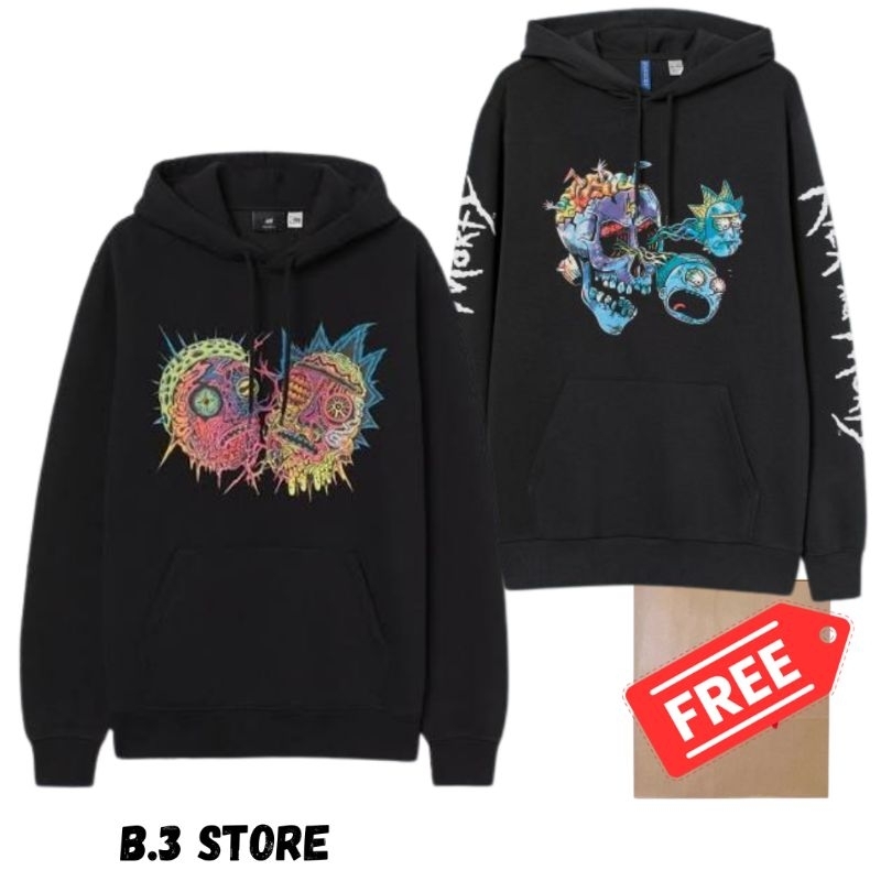 Hoodie Sweater HM Rick&Morty Face Black Rick&Morty Skull Jaket Sweater HnM Pria Wanita Fulltag