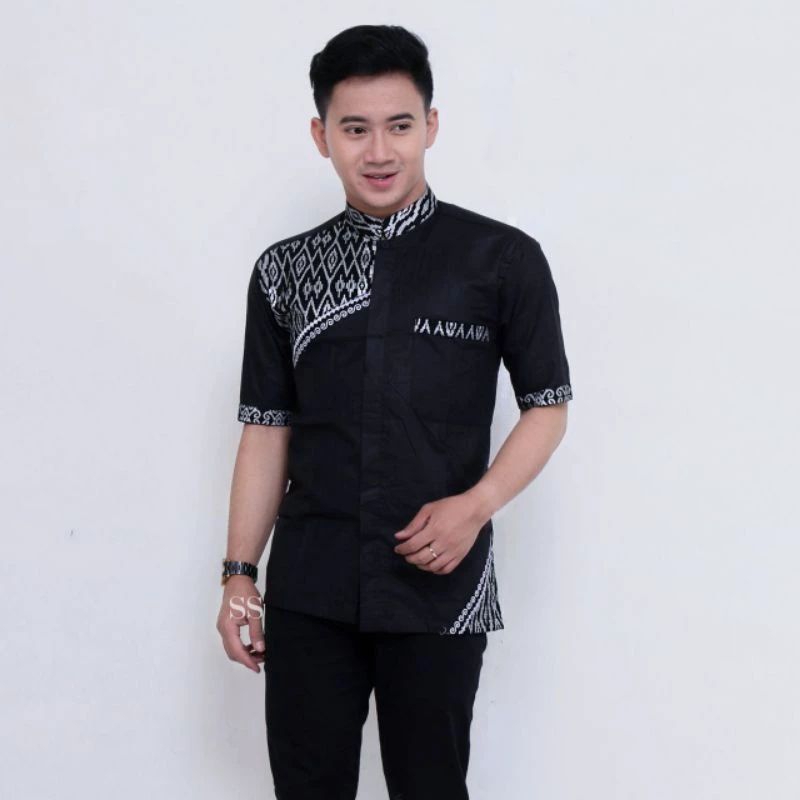 Baju Koko Kombinasi Batik lengan pendek/Baju Pria dewasa model terbaru