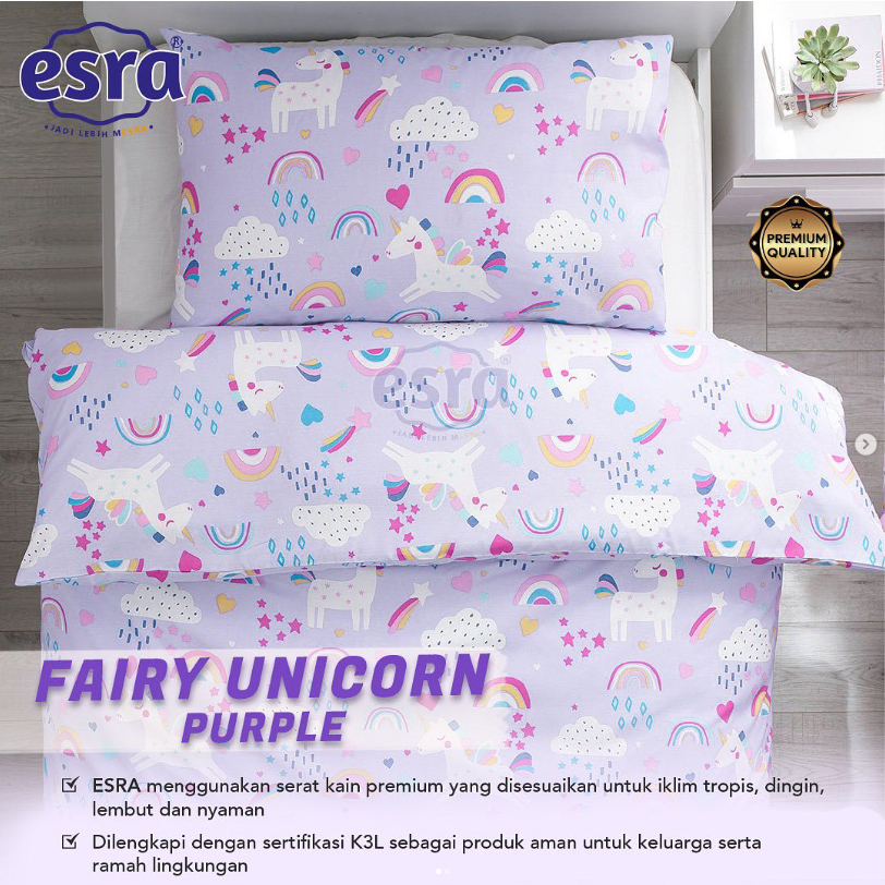 Bahan kain sprei meteran katun lokal CVC Esra motif anak Fairy Unicorn
