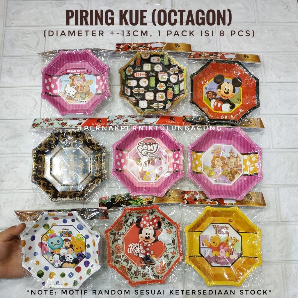 Piring Kue Ultah Premium - MODEL OCTAGON - Motif Karakter Kartun - Piring Pesta