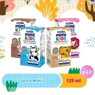 

Ultra Mimi Kids susu UHT mini ( 1 dus 40 pcs ) COKLAT / FULL CREAM /VANILA /STRAWBERRY 125ml