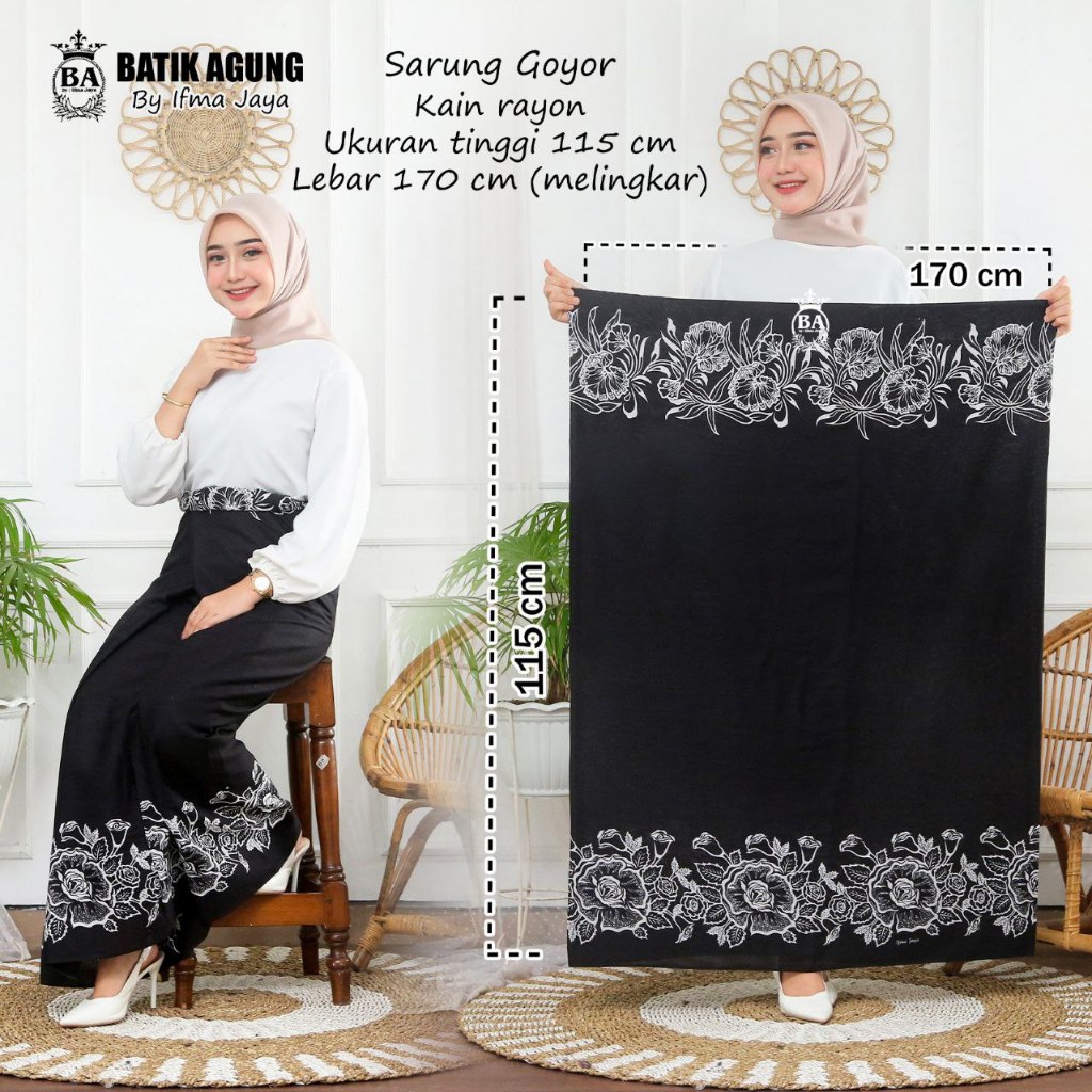 Sarung Batik GOYOR REMAJA VIRAL | Motif BOH MAWAR | SERAGAM HITAM PUTIH