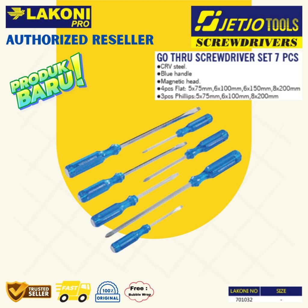JETJO TOOLS Lakoni Pro Obeng Set Tembus Go Thru Screwdriver Set 701032