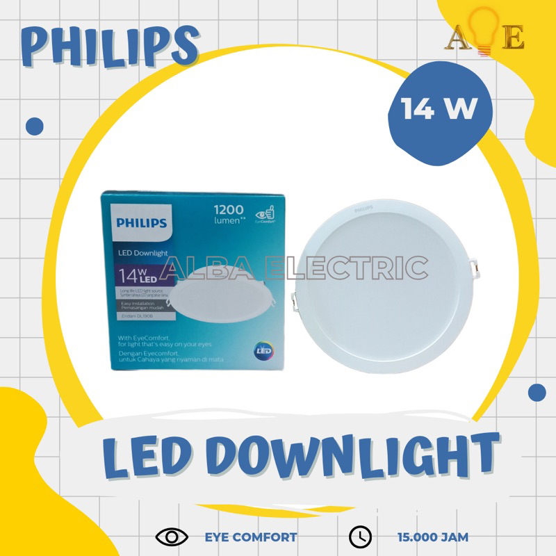 Lampu Downlight Philips LED 14Watt Putih Cool Daylight 6500K Eridani DL190B Philips Downlight 14W La