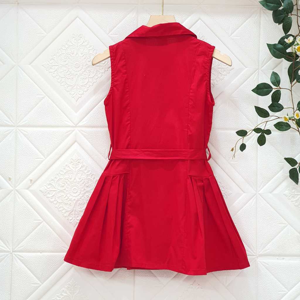 Dress Katun Anak-Anak Merah  Polos Import