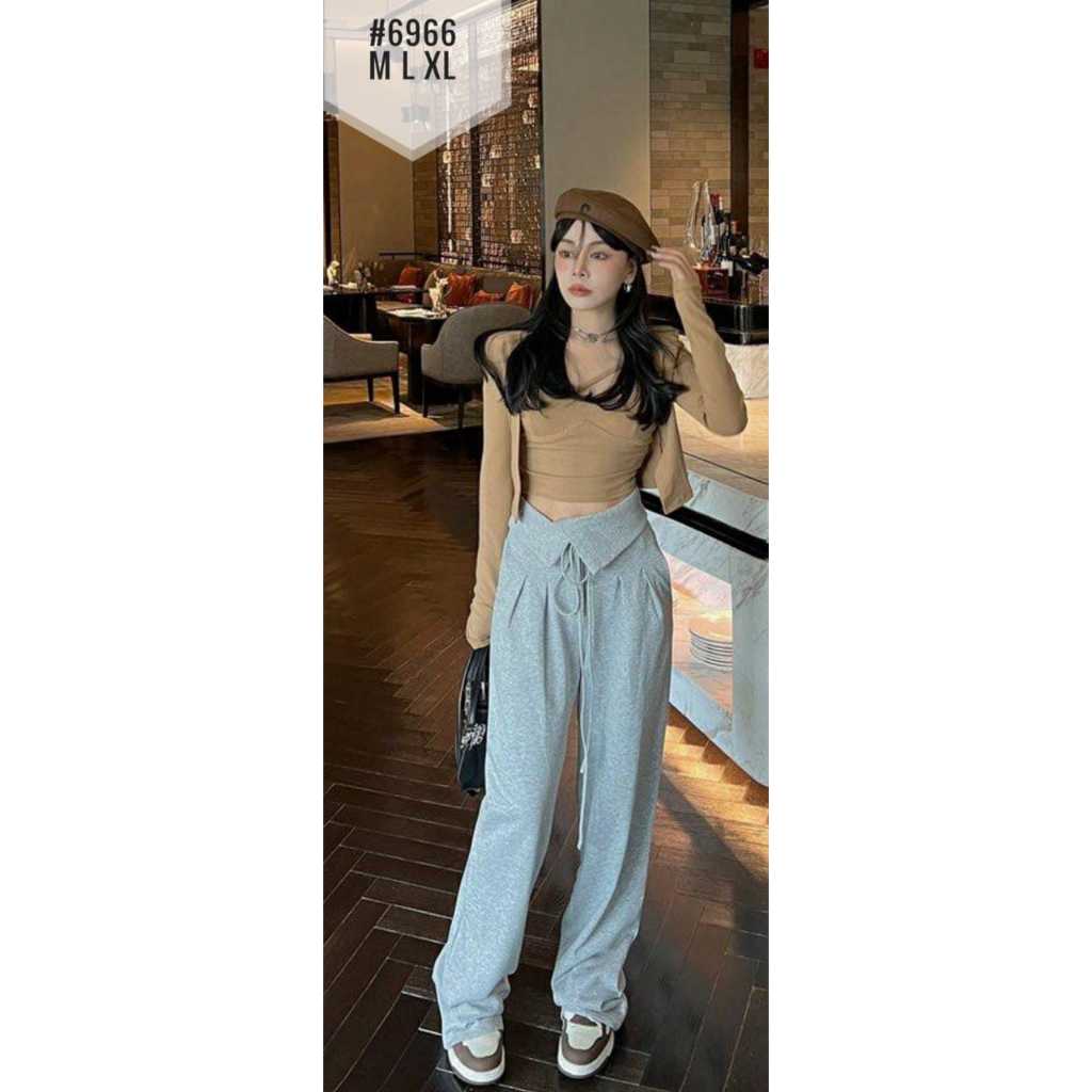 Marnovahome - Celana Panjang Wanita Kulot Bahan Kaos - Grey