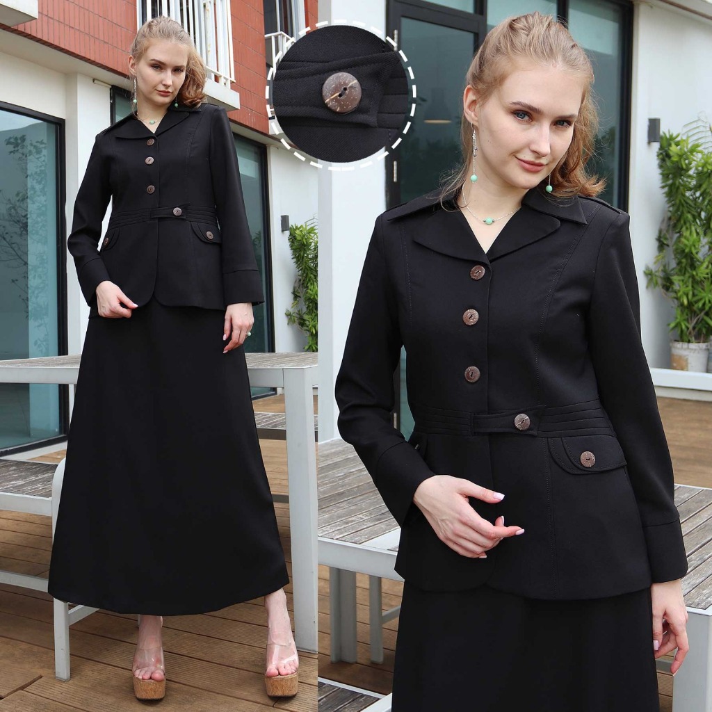 seragam guru wanita set rok a hitam kode 6603