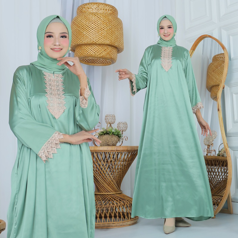 GAMIS KAFTAN ARMANI SILK DIPERCANTIK DENGAN RENDA (REAL PICT)