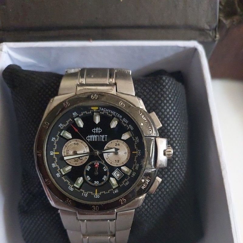 jam tangan original chronograph hannet mulus preloved second bekas