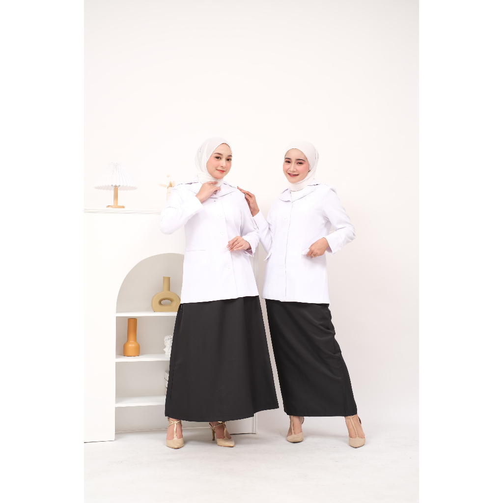 Jas Guru Putih Hitam Lidah Pangkat Bahu Seragam ASN PDH PNS Putih 7001