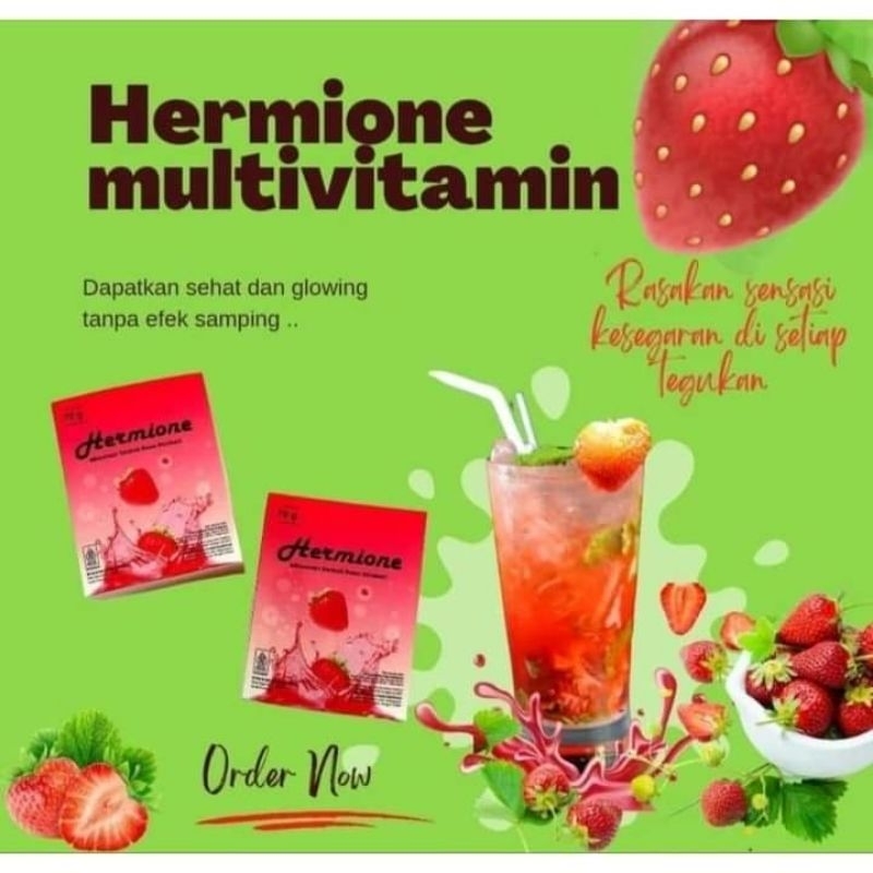 

(2 Box isi 20 pcs)Hermione Multivitamin Minuman Collagen Minuman Serbuk Rasa Strawbery