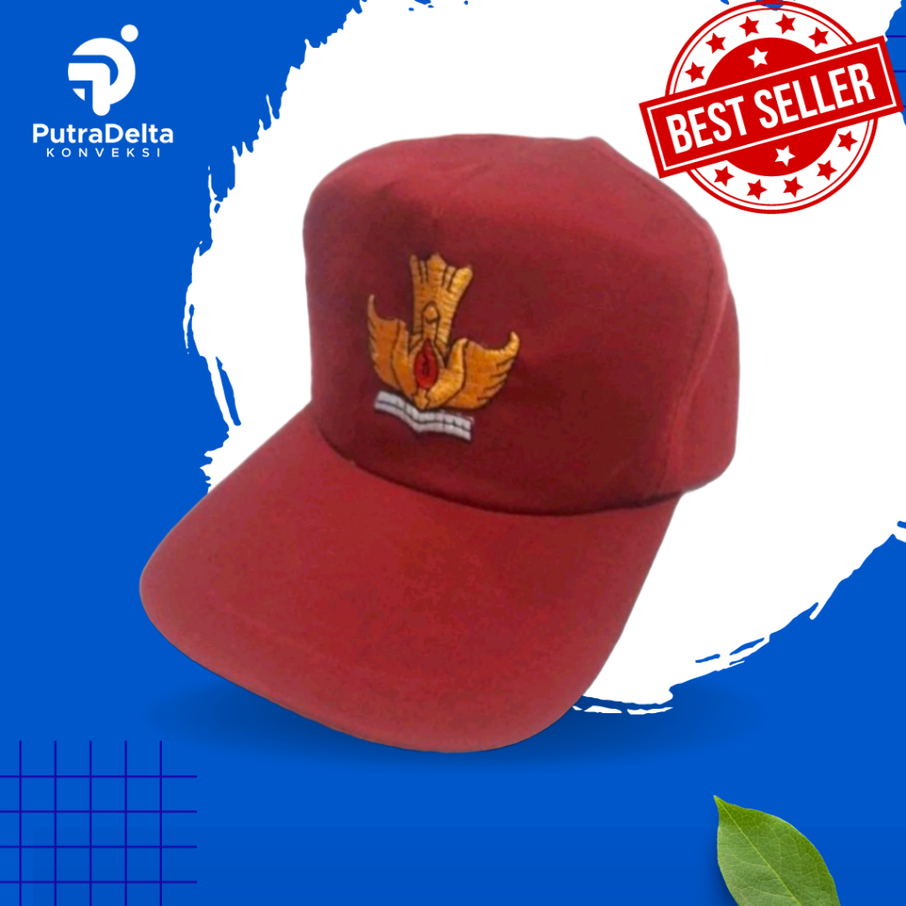 TOPI SD MERAH POLOS KRETEK | TOPI ANAK SEKOLAH PEREKAT BORDIR TOPI SD MERAH BORDIR TUTWURI