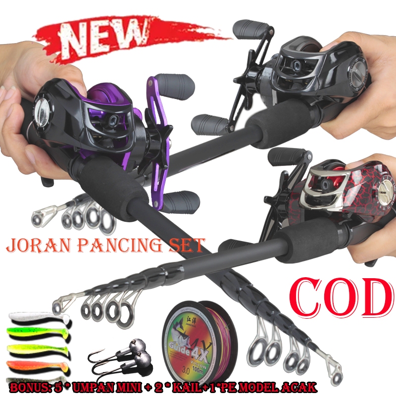 HAIYI FISHING set pancing murah pancing set 1.5-2.4m Telescopic Fishing Rod BC reel pancing pancing 