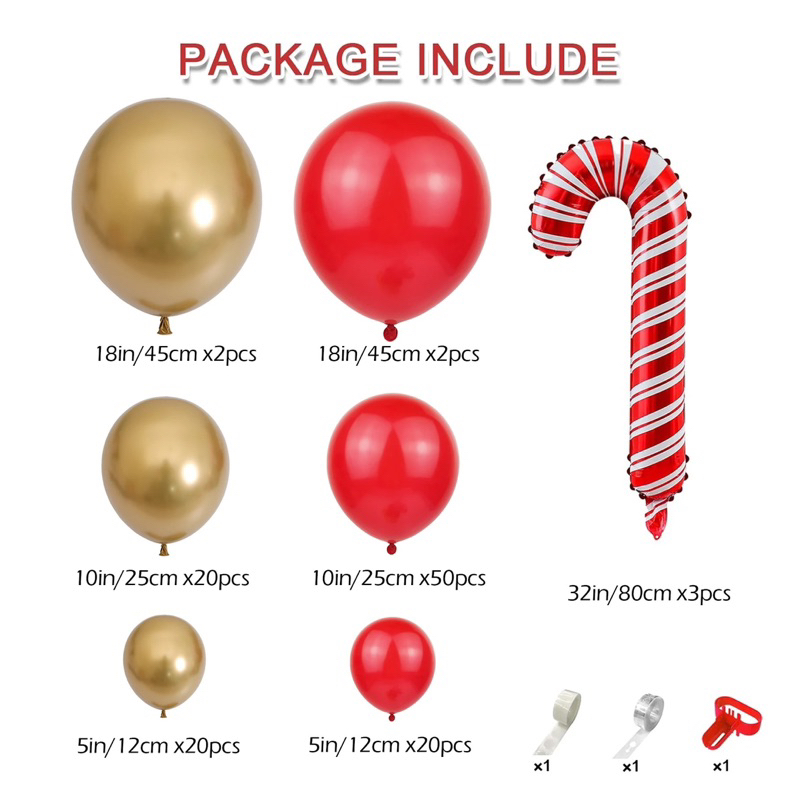 PAKET BALON GARLAND CANDY CANE RED GOLD