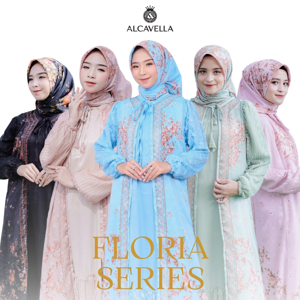 Gamis Floria Alcavella S-XXL Premium - Dress Floria Alcavella - Gamis Cantik Motif Bunga Kondangan- 