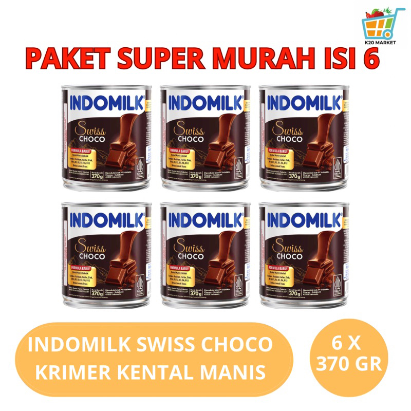 

Indomilk Swiss Choco Krimer Kental Manis Rasa Coklat isi 6 x 370 Gram