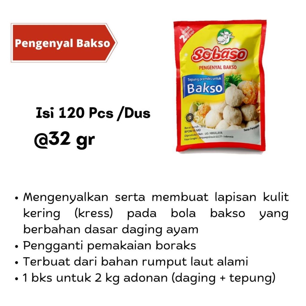 

SOBASO Pengenyal Bakso 32gr isi 120 Pcs/Dus