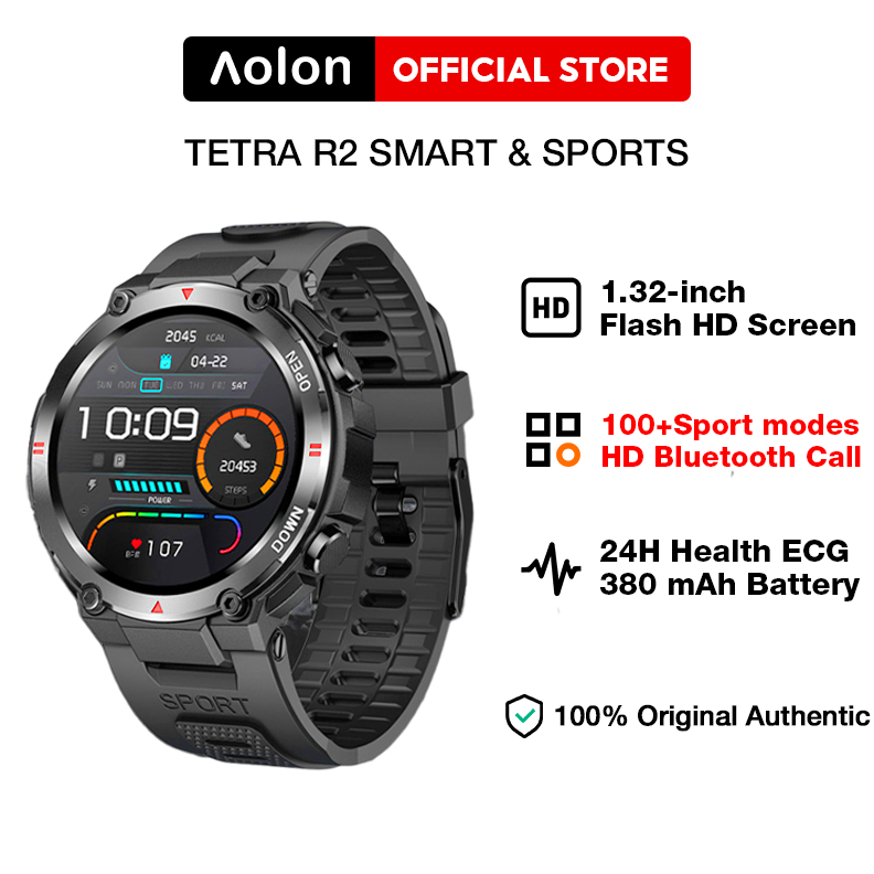 Diskon☏Aolon Tetra R2 Smart Watch Original Waterproof Jam Tangan Waterproof Men Sports Fitness Tracker Bluetooth Call Long Battery Life For Pria Wanita
