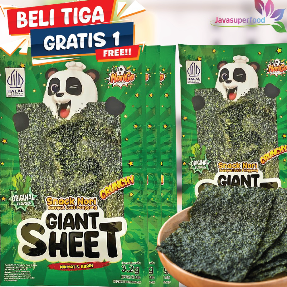 

TERBARU [BELI 3 PCS GRATIS 1] Norigo / Snack Nori Giant Sheet / Snack Rumput Laut 9.6g