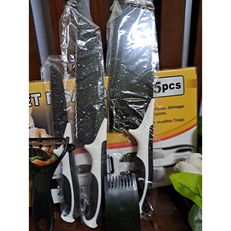Set 5 Pcs Pisau Dapur Premium Batu Maifan Super Tajam Perlengkapan Rumah Tangga Import - J13 - PT Lu