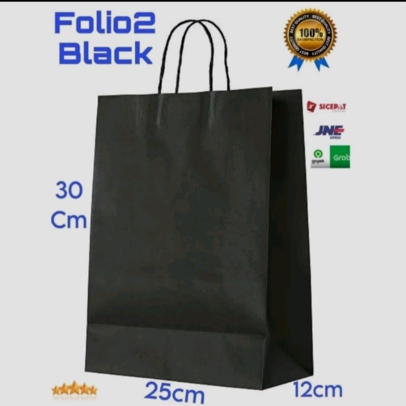 

Paperbag Polos Folio 2 Hitam 25x12x30 Tas Kertas Souvenir Hampers Goodie Bag Belanja