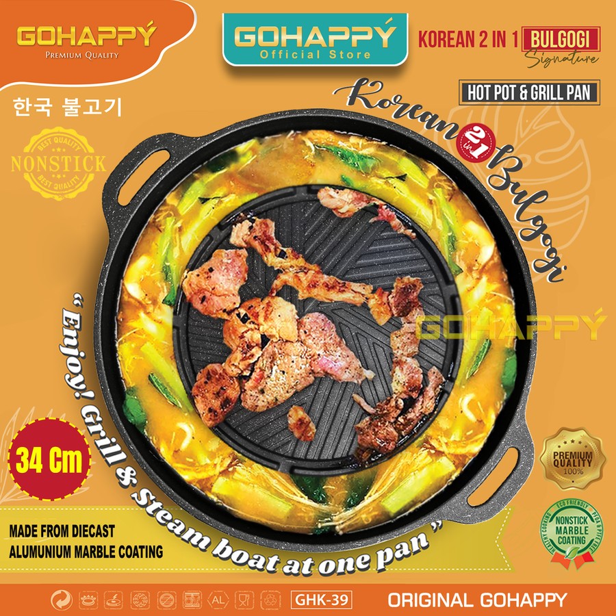 Halomurah 2 in 1 Panci Shabu shabu bulgogi grill pan (GHK39) KOREAN Mookata Pemanggang - Hot pot Ala