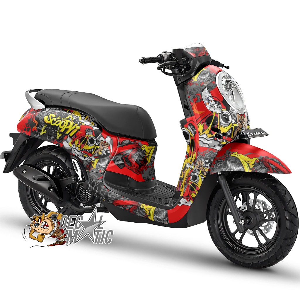 Stiker Full Body + Decal Dashboard Honda Scoopy 2012-2016, 2017 - 2019, 2020 - 2024 - Pikachu Zombie