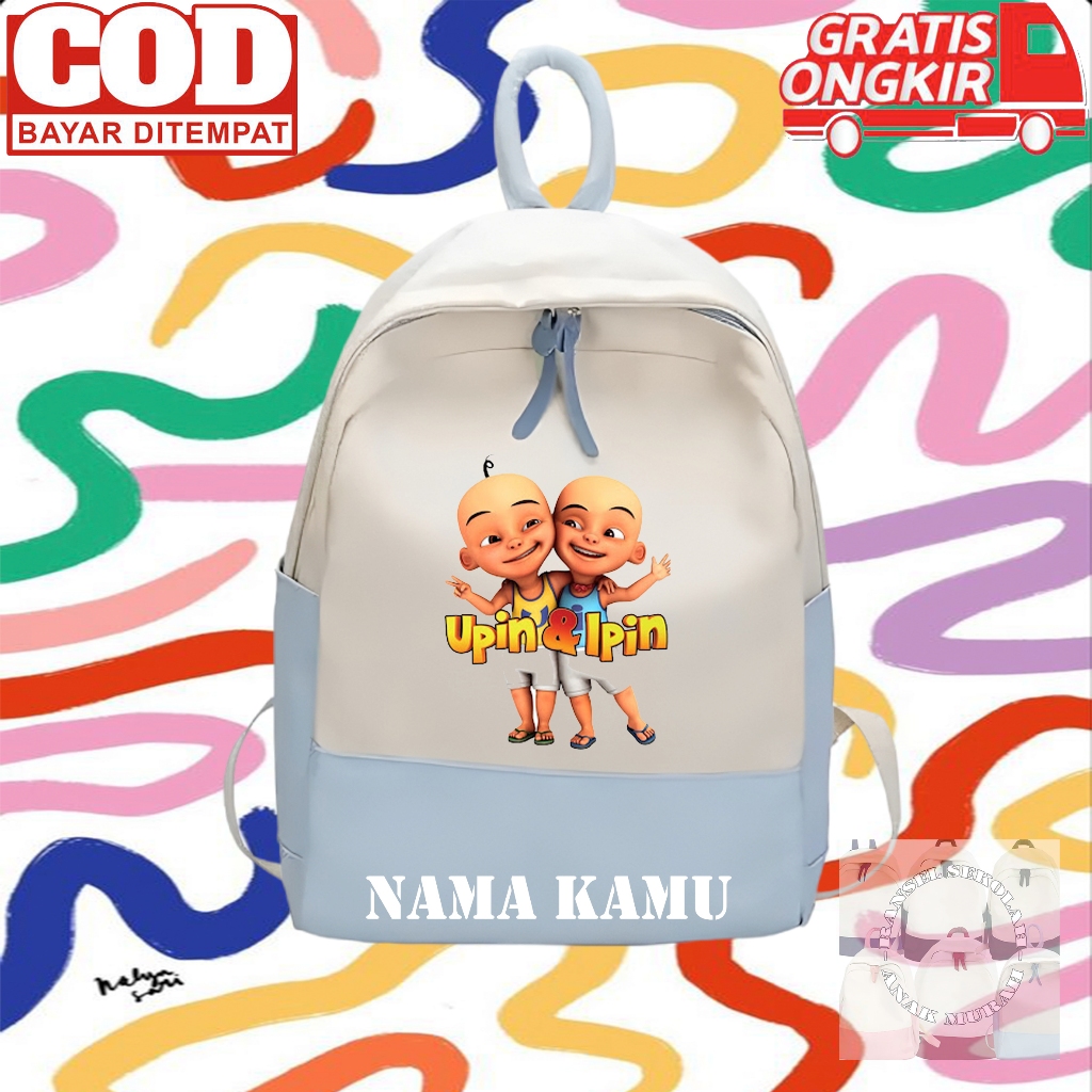 (GRATIS NAMA) Tas Ransel Sekolah Anak Motif Animasi Upin & Ipin Terbaru Termurah - Tas Backpack Upin