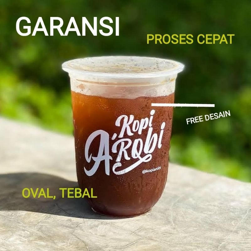 SABLON GELAS PLASTIK OVAL TEBAL 14oz , 16oz