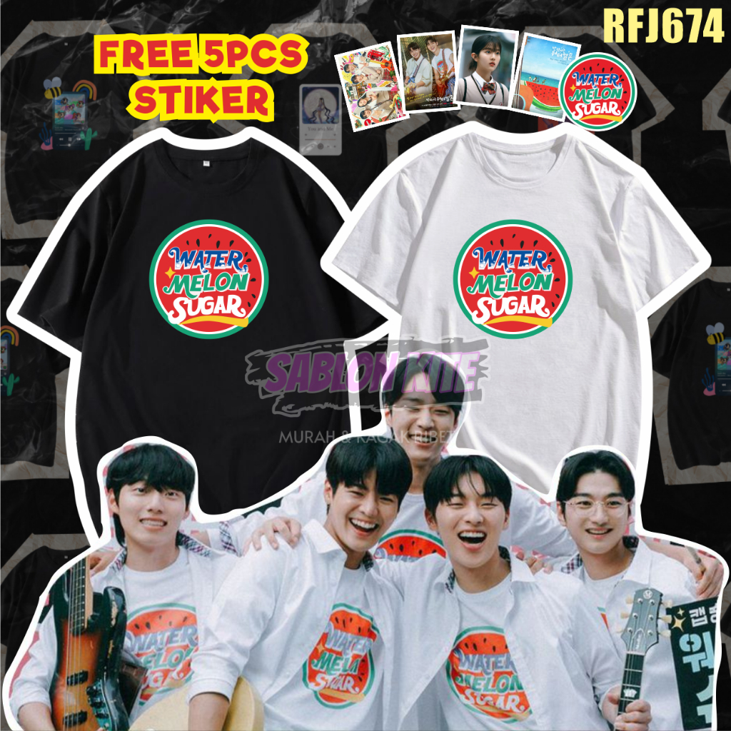 RFJ674 Kaos Watermelon Sugar Twinkling gratis stiker 5pc Water Melon Drama Korea Kdrama Baju Ha yi c